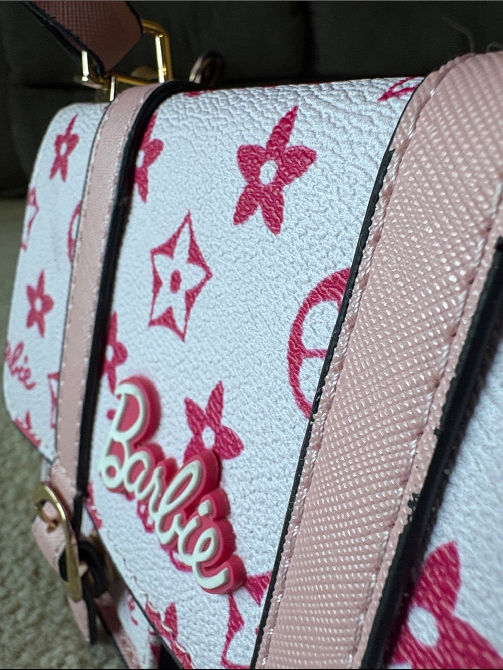 Barbie Pink and White Logo cross body with Gold-Tone Accents - Picture 2 of 5